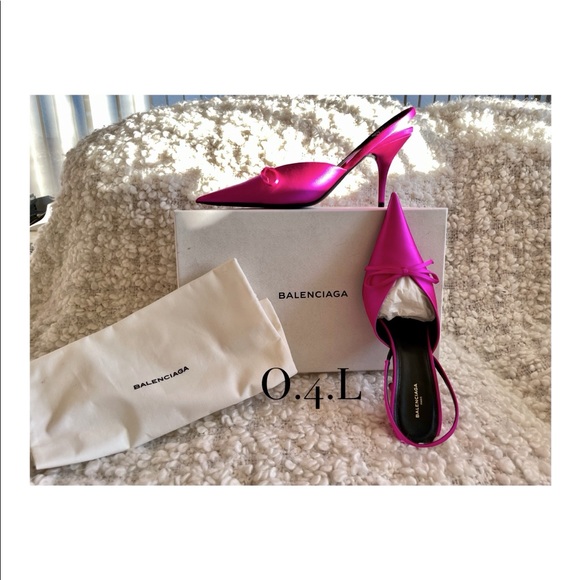 Balenciaga Shoes - Balenciaga Fuchsia Satin Knife Slingback Pumps